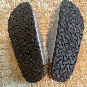 Women’s Birkenstock sandals. Gray patent leather